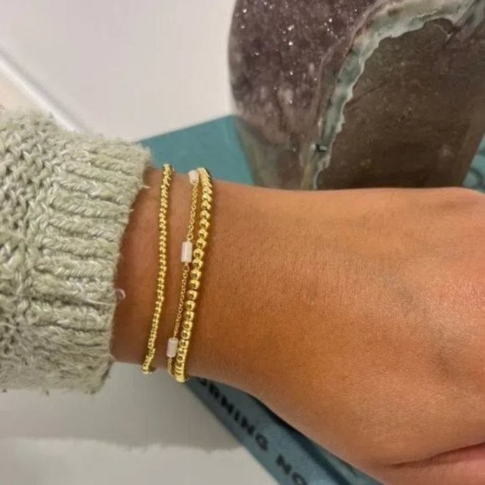 Bundle Set of 2 Waterproof stretch Gold Bead Bracelets Stacking Bracelets Pretty